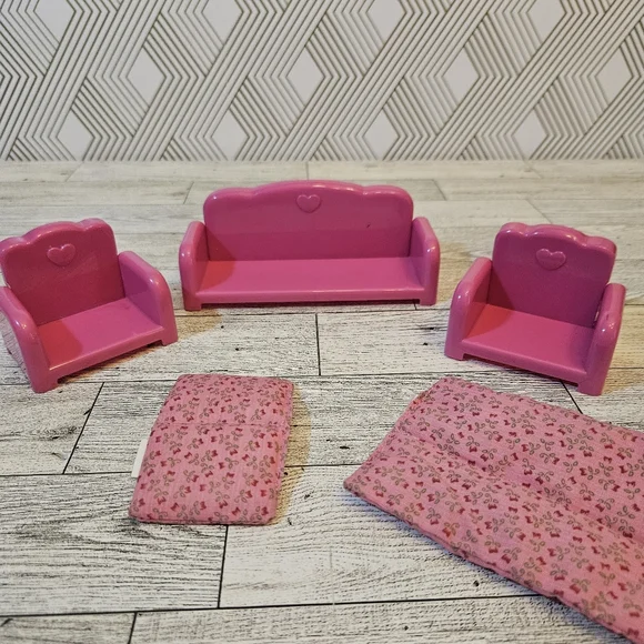 Li'L Woodzeez Pink Dollhouse Couch Chairs Reclining Living Room Set - Picture 2 of 6